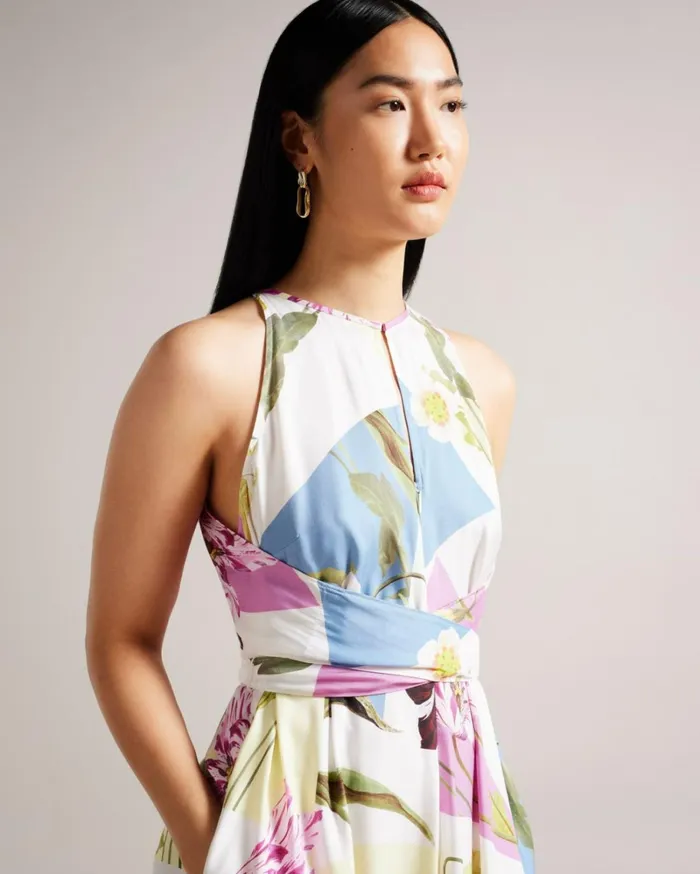 Floral Halter Neck Midi Dress White Women Ted Baker Clothing Floral Halter Neck Midi Dress White Women Ted Baker Clothing
