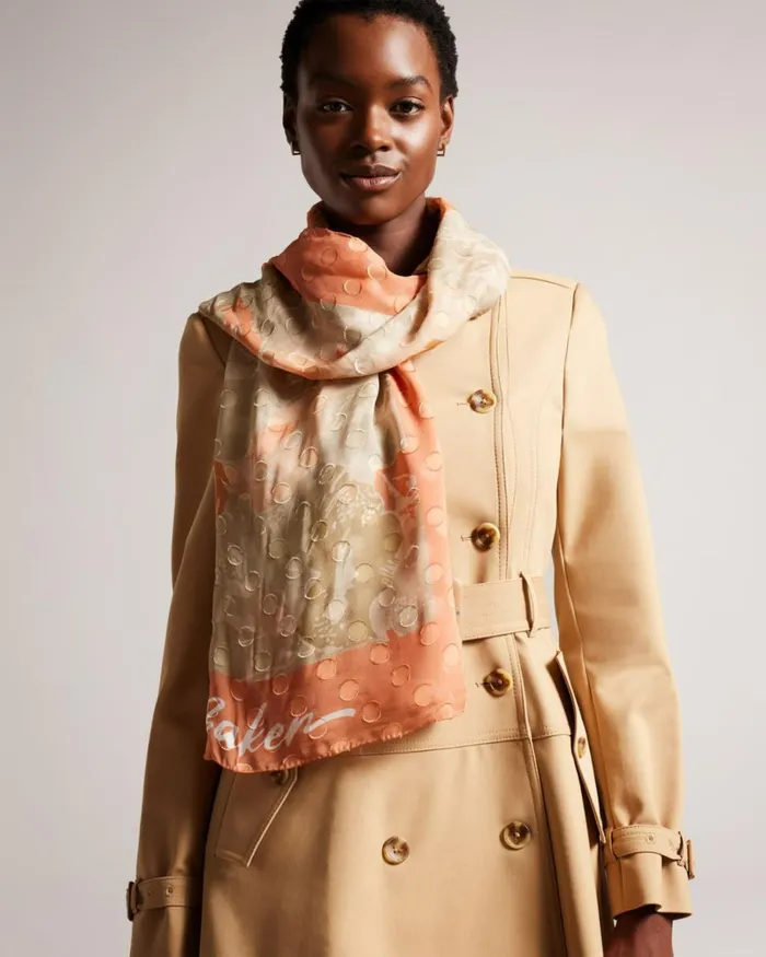 Floral Printed Long Scarf Coral Women Ted Baker Scarves Floral Printed Long Scarf Coral Women Ted Baker Scarves