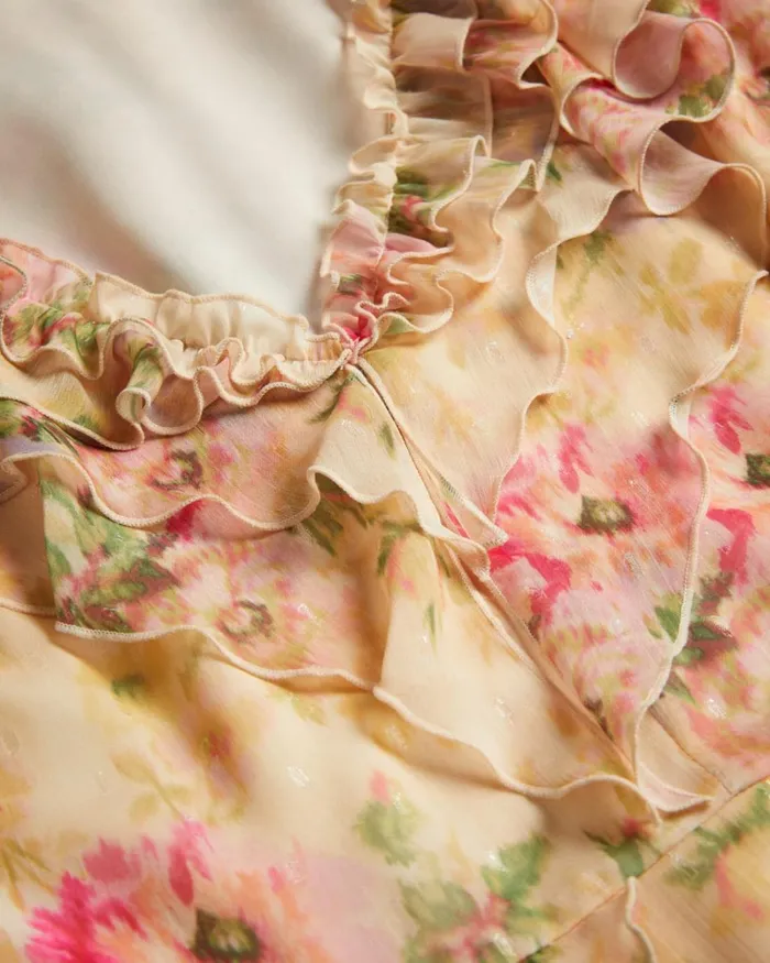 Frilled Floral V Neck Mini Dress Tan Women Ted Baker Clothing
