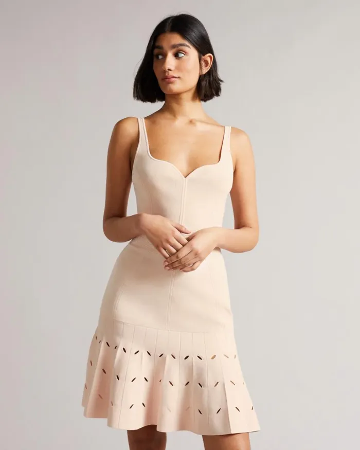 Full Needle Stitch Detailed Hem Mini Dress Light Pink Women Ted Baker Clothing Full Needle Stitch Detailed Hem Mini Dress Light Pink Women Ted Baker Clothing