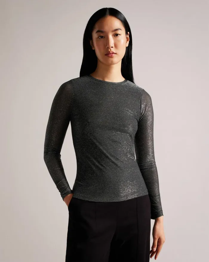 Glitsy Long Sleeve Top Black Women Ted Baker Clothing Glitsy Long Sleeve Top Black Women Ted Baker Clothing