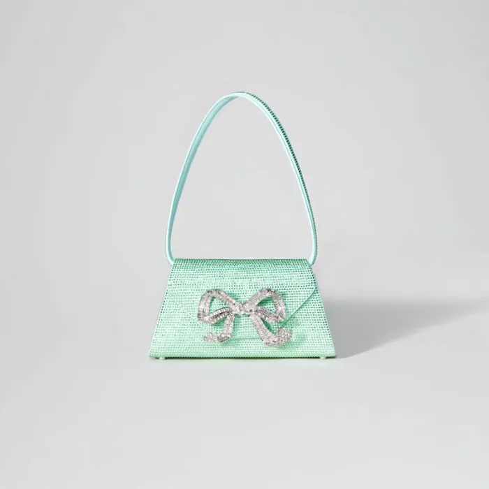 Handbags Woman SelfPortrait Aqua Rhinestone Bow Mini Shoulder Bag