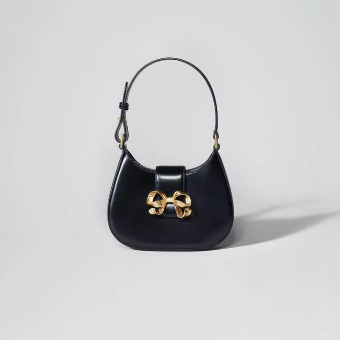 Handbags Woman SelfPortrait Black Crescent Bow Mini Shoulder Bag