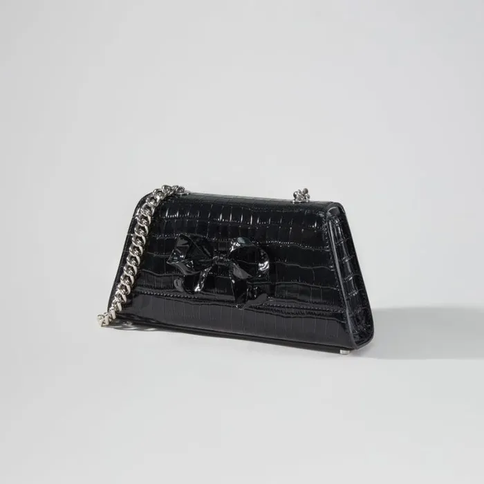 Handbags Woman SelfPortrait Black Croc Bow Mini Shoulder Bag Handbags Woman SelfPortrait Black Croc Bow Mini Shoulder Bag