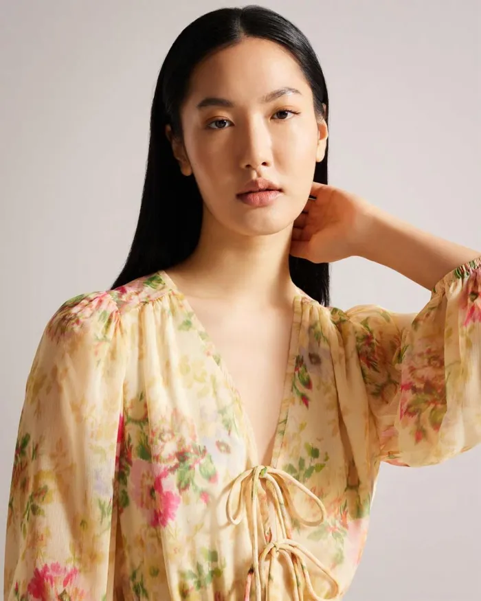 Hazy Floral Tiered Mini Dress Tan Women Ted Baker Clothing