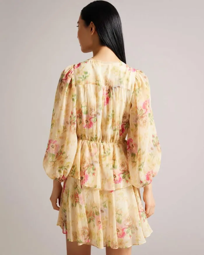 Hazy Floral Tiered Mini Dress Tan Women Ted Baker Clothing