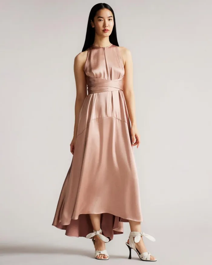 High Low Halter Dress With Integral Tie Dusky Pink Women Ted Baker Dresses High Low Halter Dress With Integral Tie Dusky Pink Women Ted Baker Dresses
