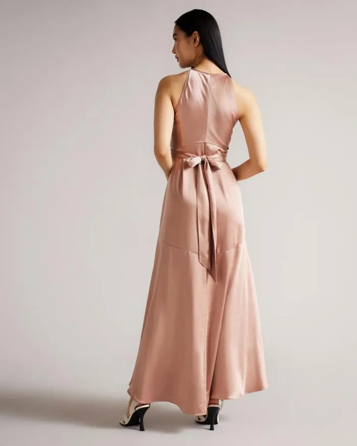 High Low Halter Dress With Integral Tie Dusky Pink Women Ted Baker Dresses High Low Halter Dress With Integral Tie Dusky Pink Women Ted Baker Dresses