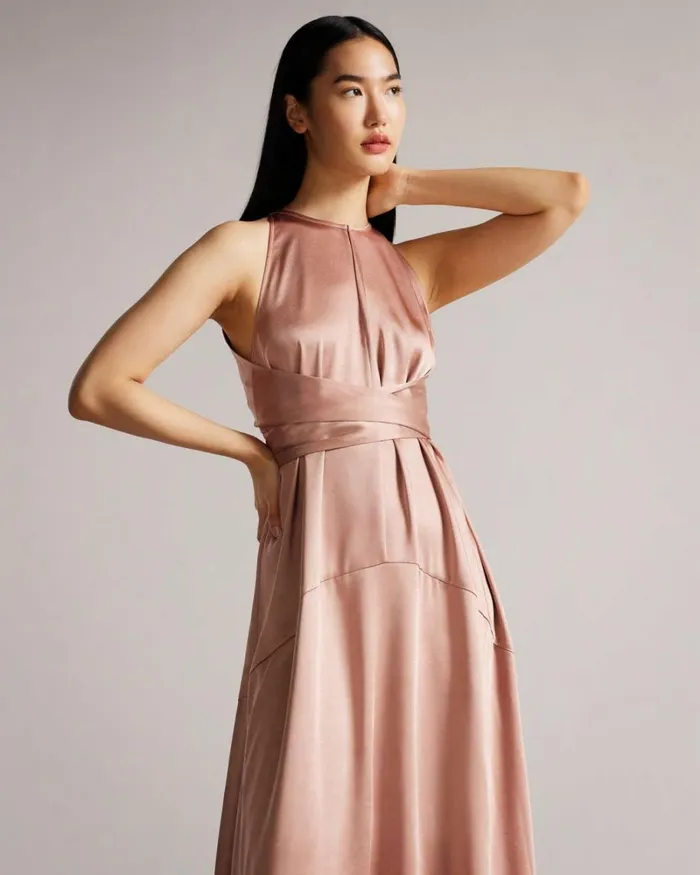 High Low Halter Dress With Integral Tie Dusky Pink Women Ted Baker Dresses High Low Halter Dress With Integral Tie Dusky Pink Women Ted Baker Dresses