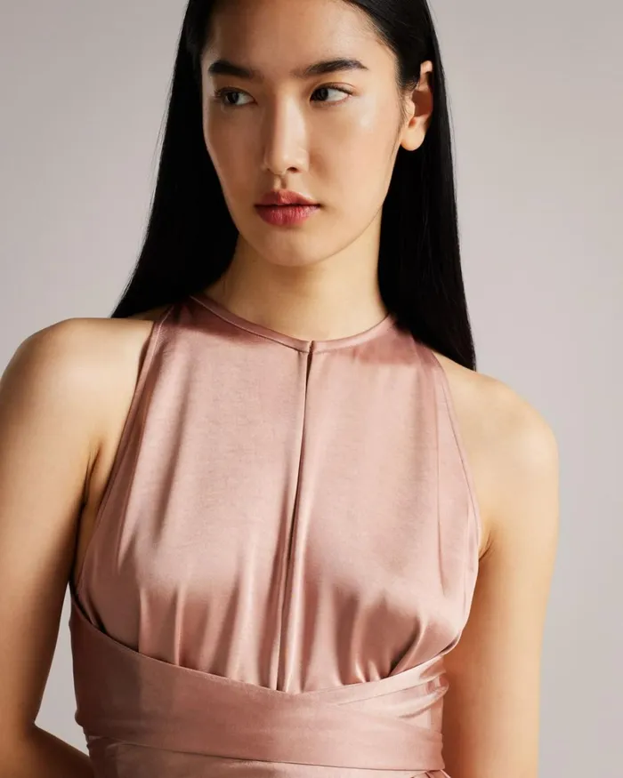 High Low Halter Dress With Integral Tie Dusky Pink Women Ted Baker Dresses High Low Halter Dress With Integral Tie Dusky Pink Women Ted Baker Dresses