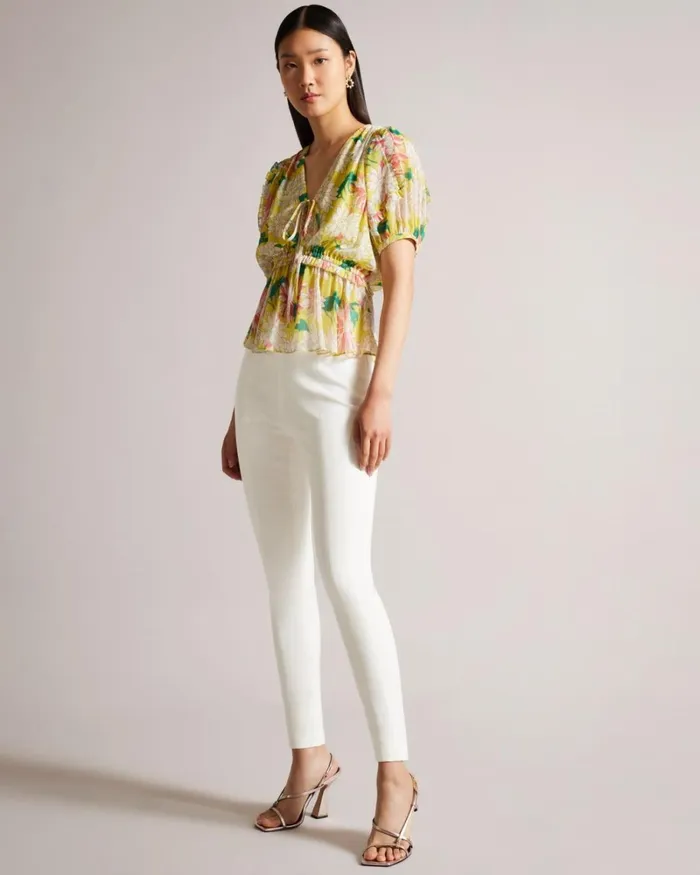 High Waisted Trousers With Faux Poppers Natural Women Ted Baker Clothing High Waisted Trousers With Faux Poppers Natural Women Ted Baker Clothing