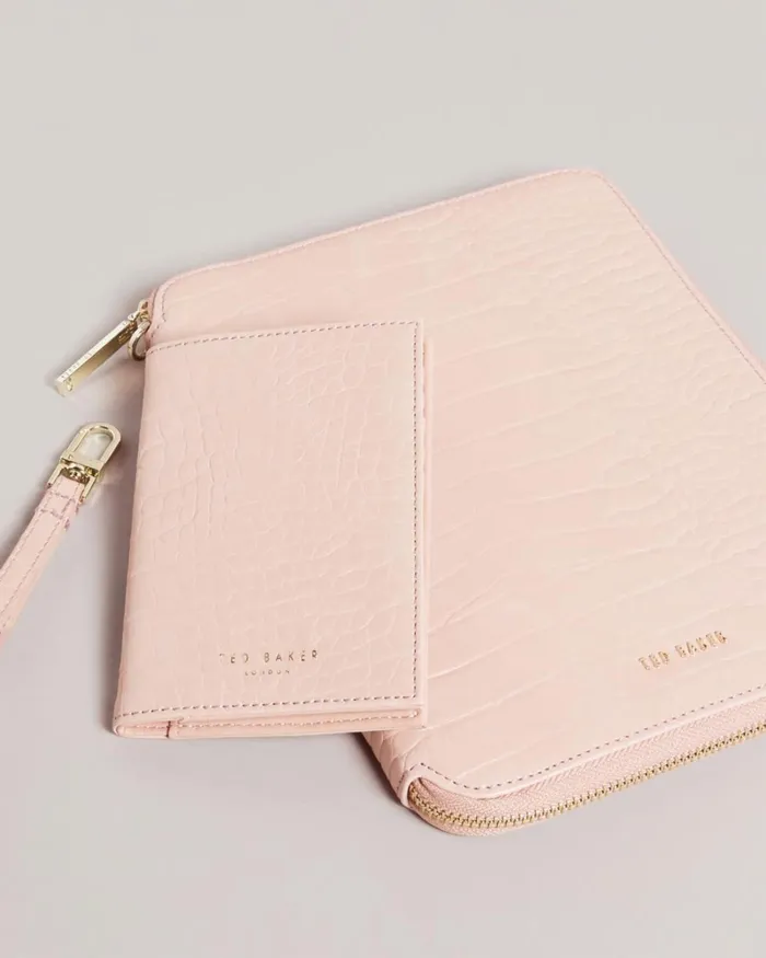 Imitation Croc A5 Travel Wallet Pale Pink Women Ted Baker Wallets and Card Holders Imitation Croc A5 Travel Wallet Pale Pink Women Ted Baker Wallets and Card Holders