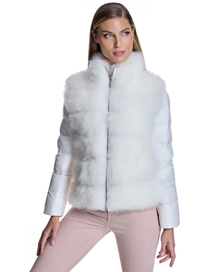 Jackets Women039s Maximilian Cashmere Goat Trimmed Puffer Jacket
