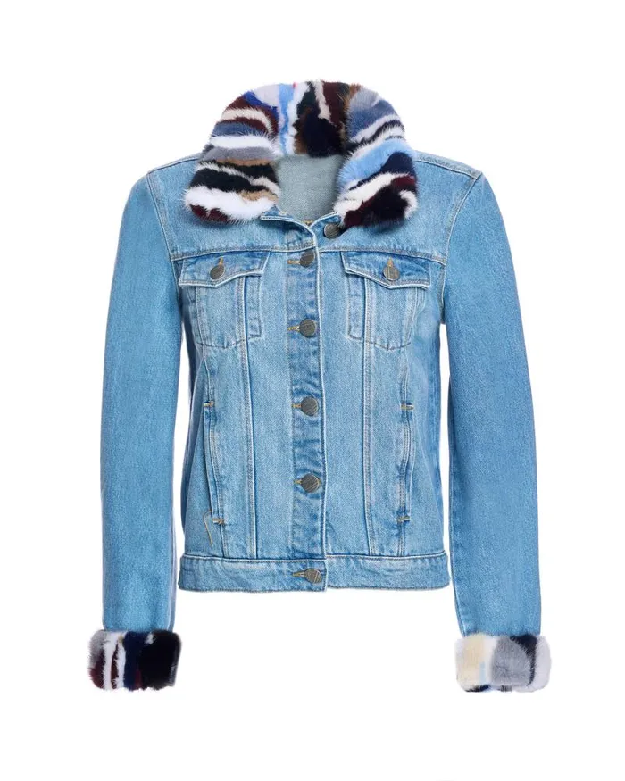 Jackets Women039s Maximilian Denim Jacket With Mink Collar And Cuff