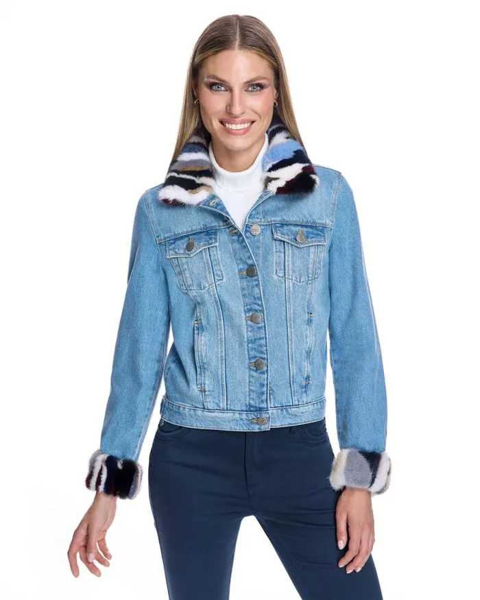 Jackets Women039s Maximilian Denim Jacket With Mink Collar And Cuff