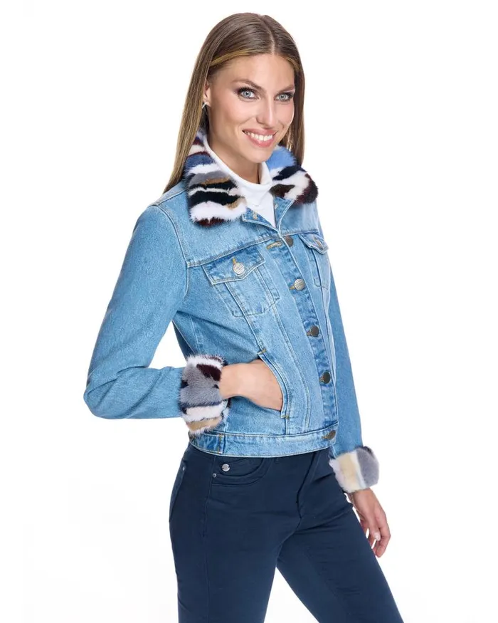 Jackets Women039s Maximilian Denim Jacket With Mink Collar And Cuff