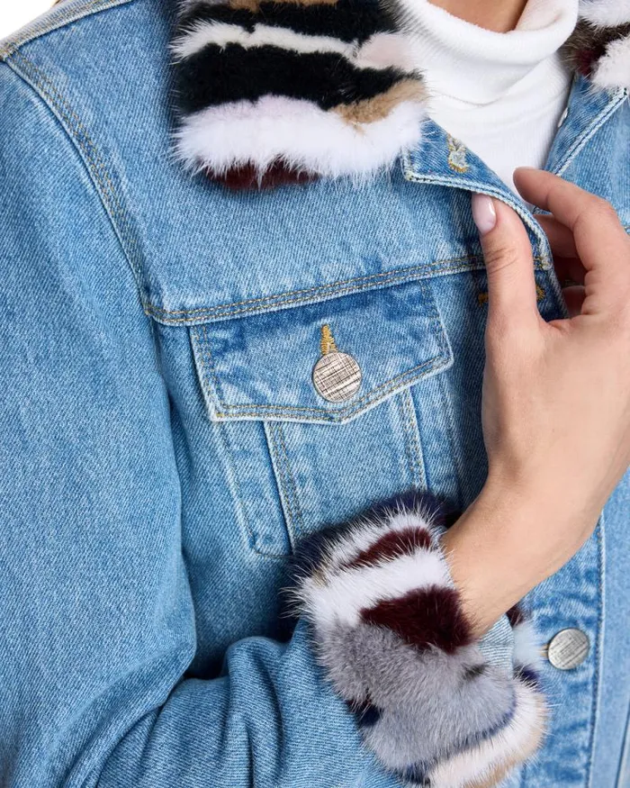 Jackets Women039s Maximilian Denim Jacket With Mink Collar And Cuff