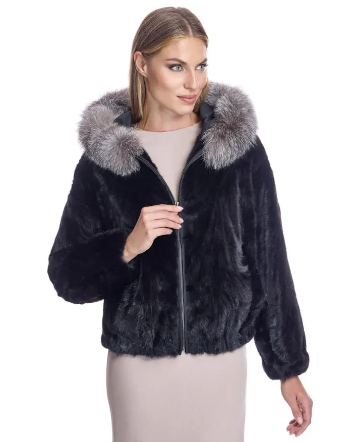 Jackets Women039s Maximilian Hooded Mink Sections Jacket