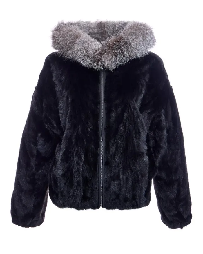 Jackets Women039s Maximilian Hooded Mink Sections Jacket