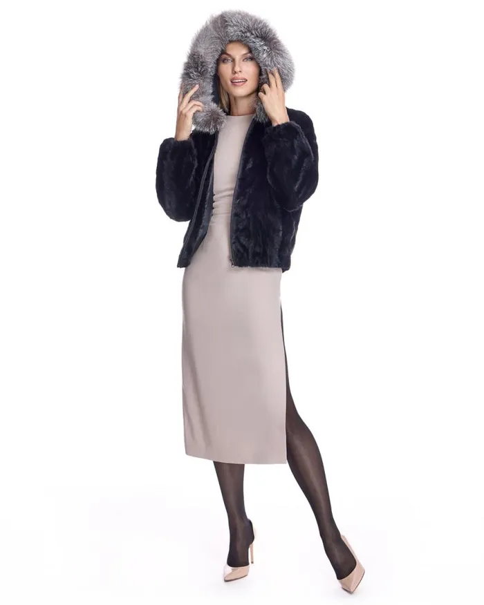 Jackets Women039s Maximilian Hooded Mink Sections Jacket