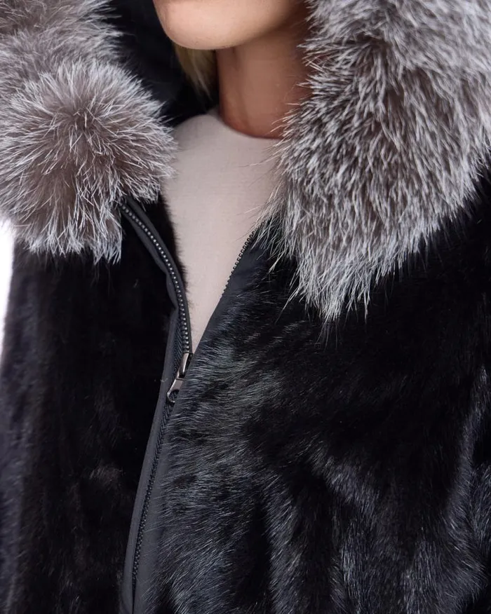 Jackets Women039s Maximilian Hooded Mink Sections Jacket
