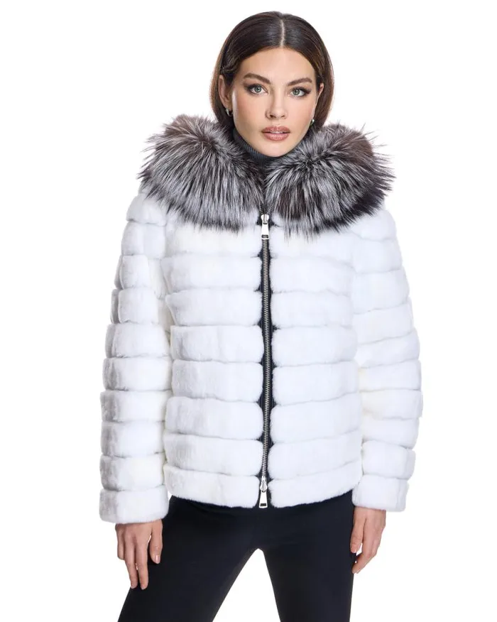 Jackets Women039s Maximilian Horizontal Rabbit Jacket With Fox Trimmed Hood