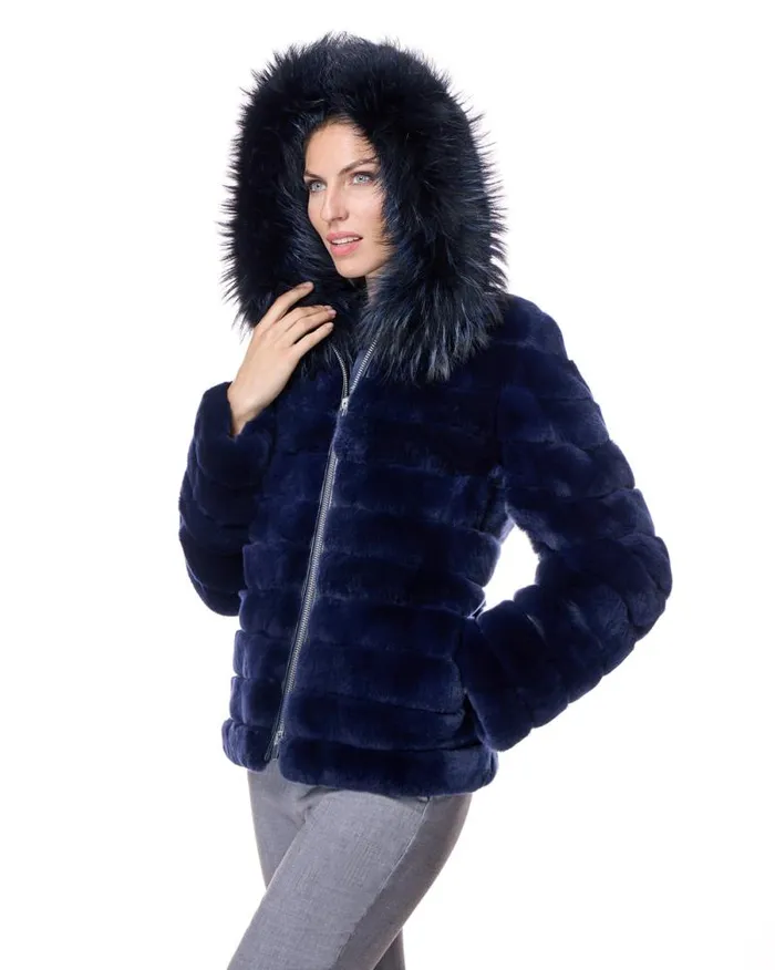 Jackets Women039s Maximilian Horizontal Rabbit Jacket With Fox Trimmed Hood