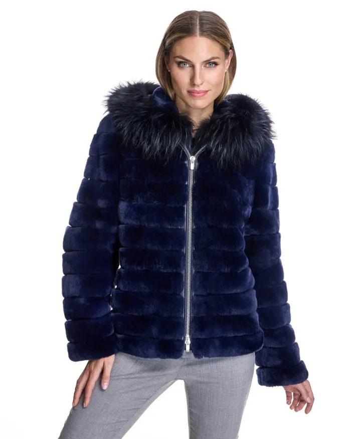 Jackets Women039s Maximilian Horizontal Rabbit Jacket With Fox Trimmed Hood