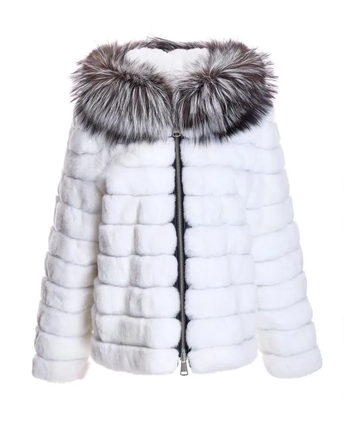 Jackets Women039s Maximilian Horizontal Rabbit Jacket With Fox Trimmed Hood