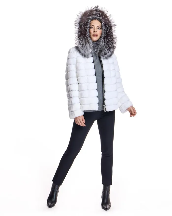 Jackets Women039s Maximilian Horizontal Rabbit Jacket With Fox Trimmed Hood