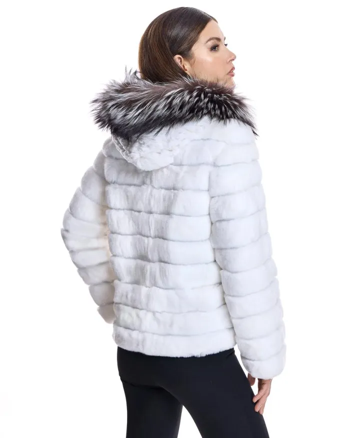 Jackets Women039s Maximilian Horizontal Rabbit Jacket With Fox Trimmed Hood