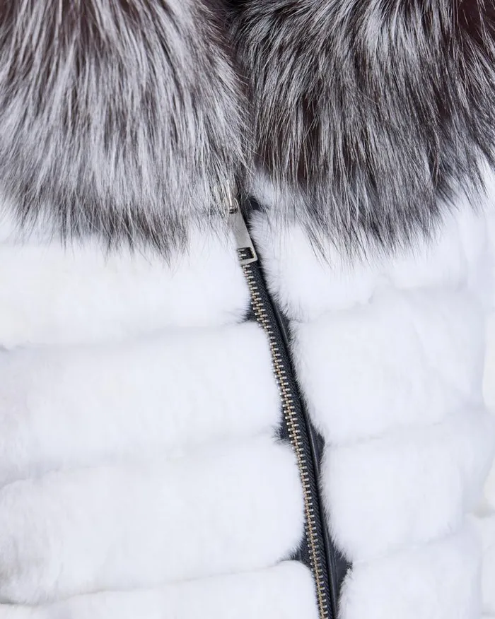Jackets Women039s Maximilian Horizontal Rabbit Jacket With Fox Trimmed Hood