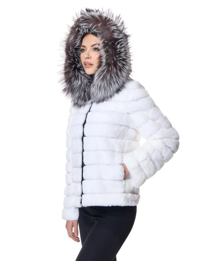 Jackets Women039s Maximilian Horizontal Rabbit Jacket With Fox Trimmed Hood