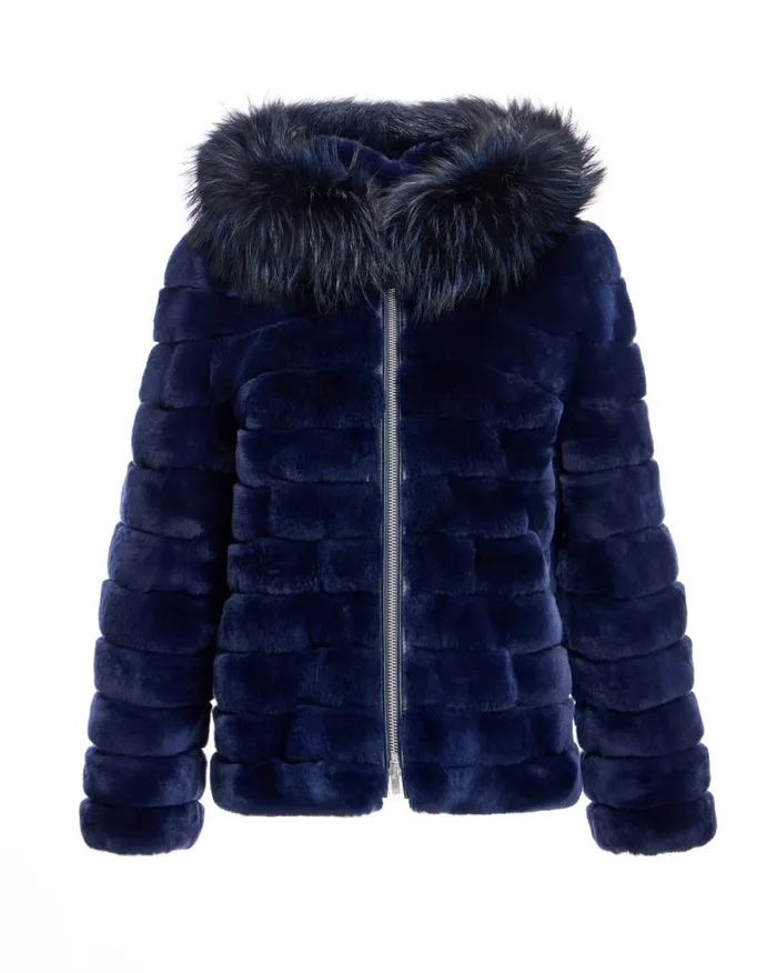 Jackets Women039s Maximilian Horizontal Rabbit Jacket With Fox Trimmed Hood