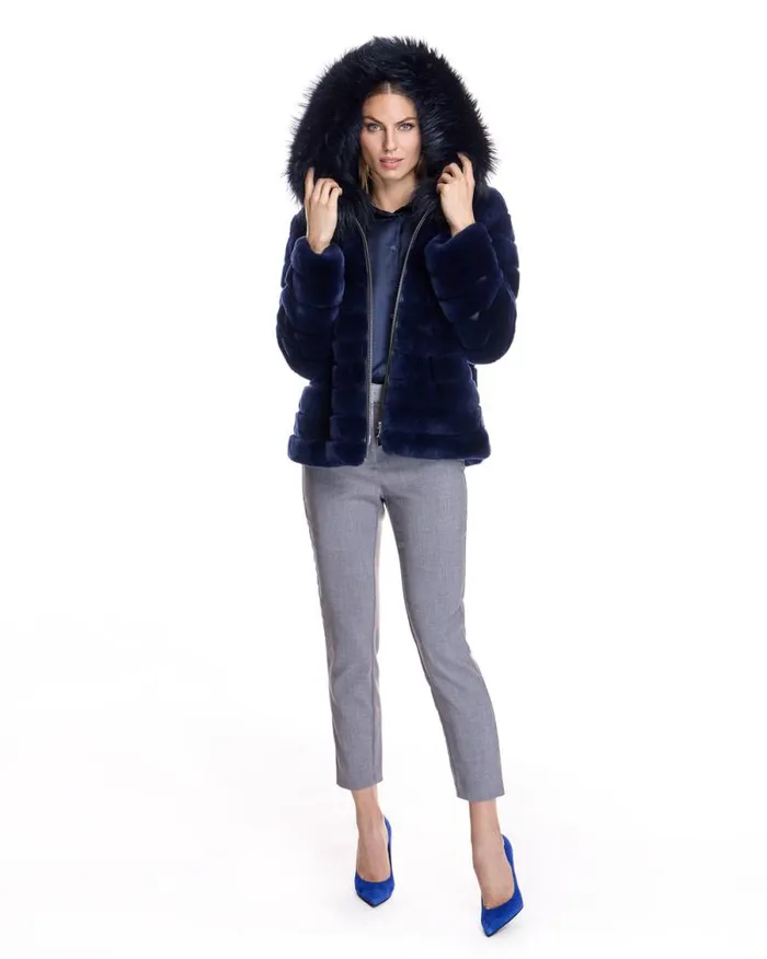 Jackets Women039s Maximilian Horizontal Rabbit Jacket With Fox Trimmed Hood