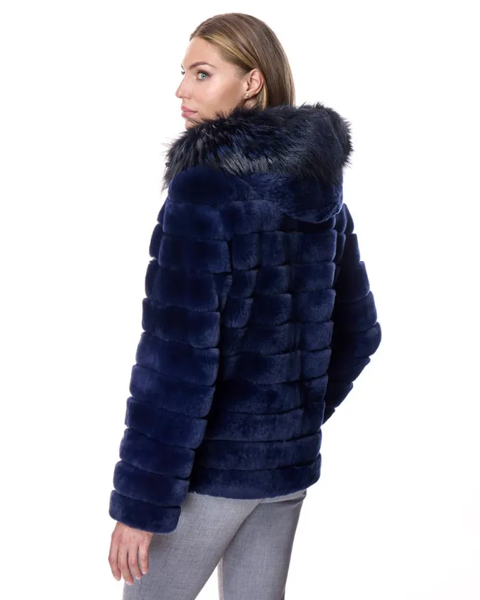 Jackets Women039s Maximilian Horizontal Rabbit Jacket With Fox Trimmed Hood