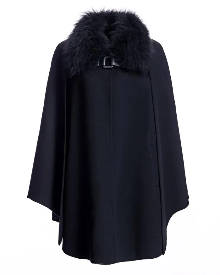 Jackets Women039s Maximilian Julia and Stella Buckle Detailed Cashmere Cape With Dyed Cashmere Goat Trim Jackets Women039s Maximilian Julia and Stella Buckle Detailed Cashmere Cape With Dyed Cashmere Goat Trim