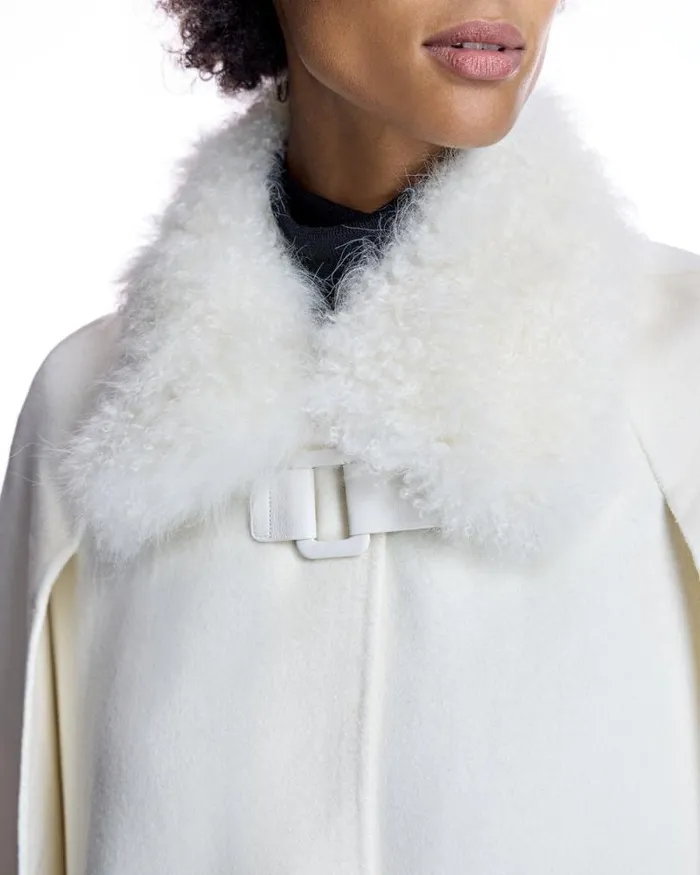 Jackets Women039s Maximilian Julia and Stella Buckle Detailed Cashmere Cape With Dyed Cashmere Goat Trim