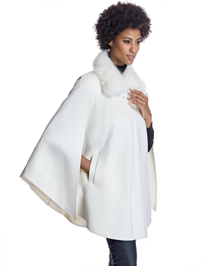 Jackets Women039s Maximilian Julia and Stella Buckle Detailed Cashmere Cape With Dyed Cashmere Goat Trim