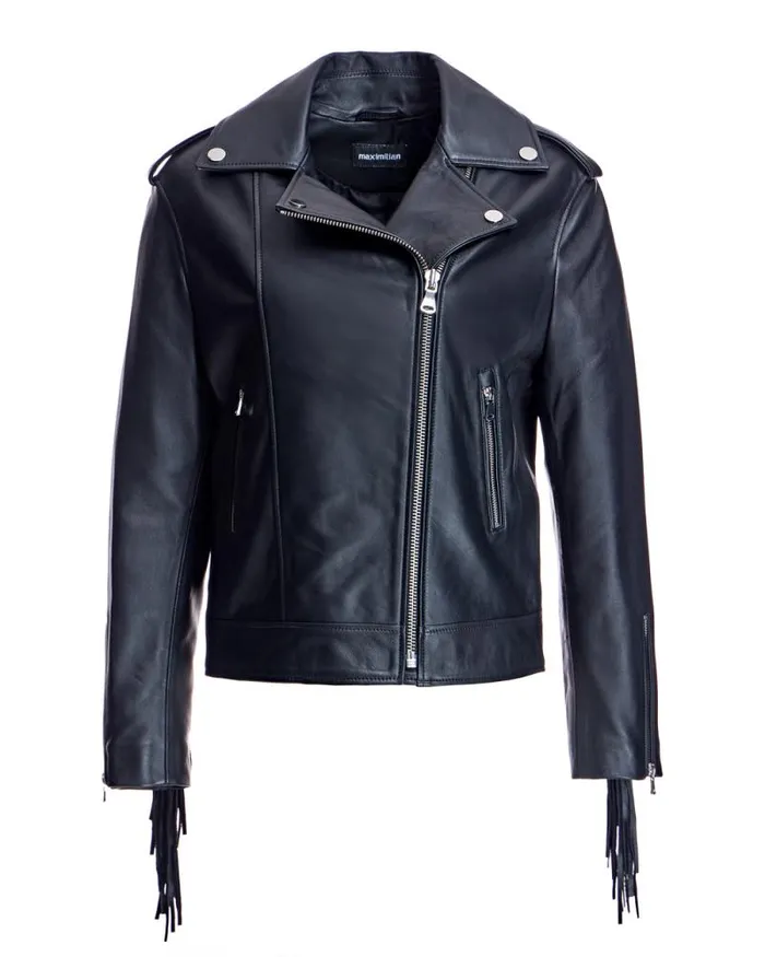 Jackets Women039s Maximilian Julia and Stella Leather Moto Jacket With Fringes Jackets Women039s Maximilian Julia and Stella Leather Moto Jacket With Fringes