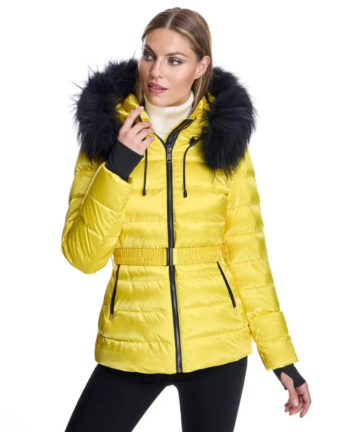 Jackets Women039s Maximilian Julia and Stella Nylon Puffer Jacket With Raccoon Trimmed Hood
