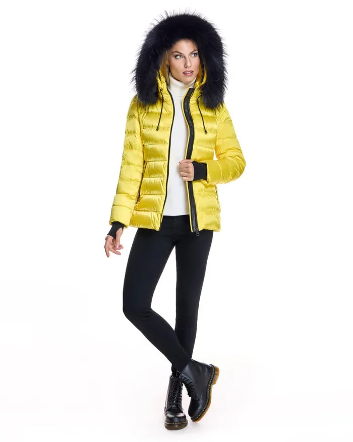 Jackets Women039s Maximilian Julia and Stella Nylon Puffer Jacket With Raccoon Trimmed Hood