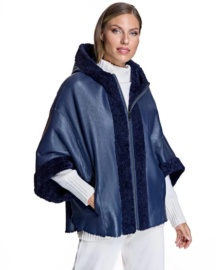 Jackets Women039s Maximilian Julia and Stella Reversible Hooded Shearling Cape