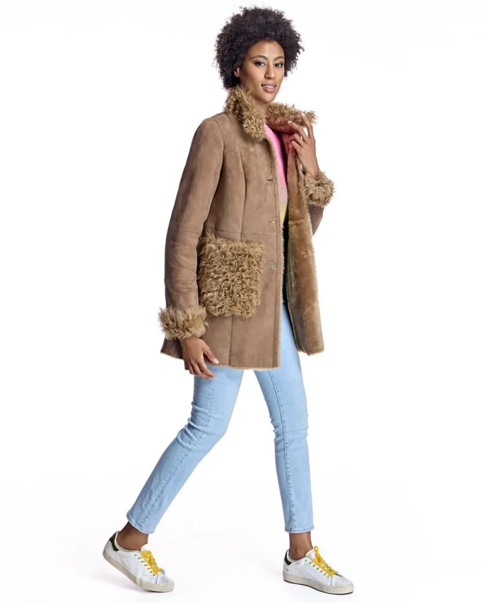 Jackets Women039s Maximilian Julia and Stella Shearling Jacket With Curly Lamb Trim