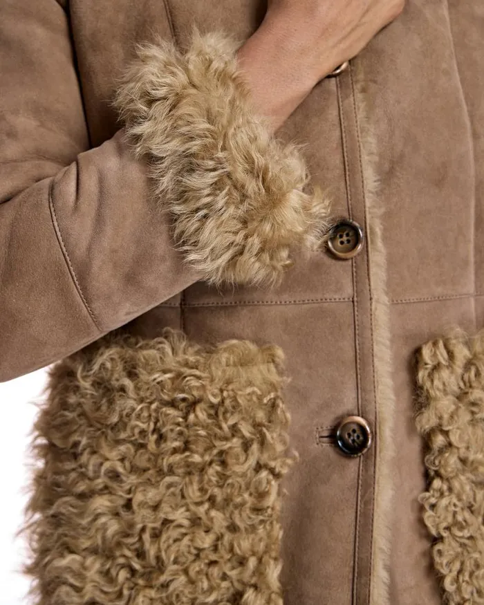 Jackets Women039s Maximilian Julia and Stella Shearling Jacket With Curly Lamb Trim