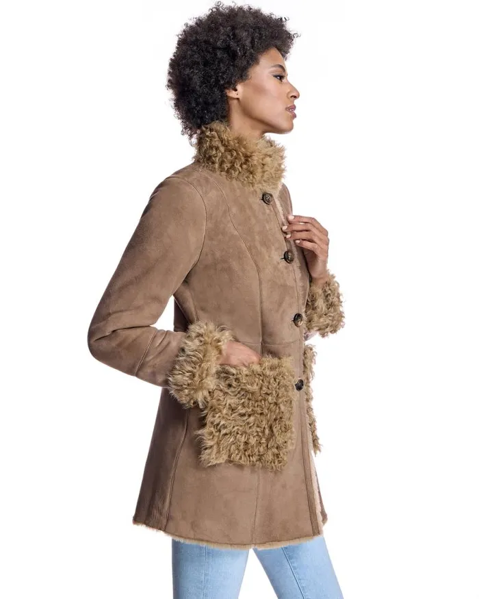 Jackets Women039s Maximilian Julia and Stella Shearling Jacket With Curly Lamb Trim