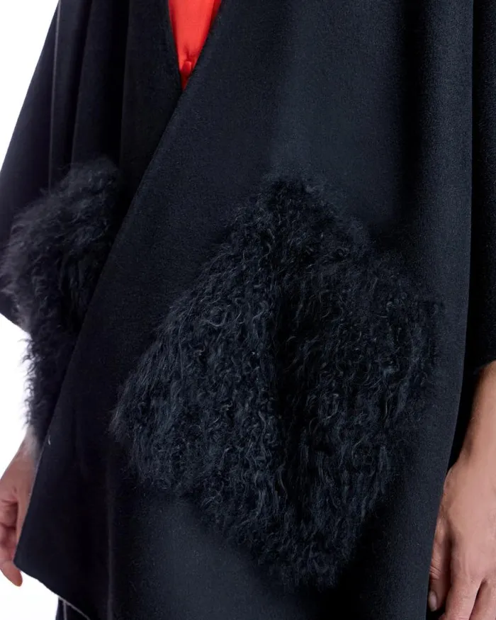 Jackets Women039s Maximilian Julia and Stella Wool Blend Ruana With Plush Cashmere Goat Trim