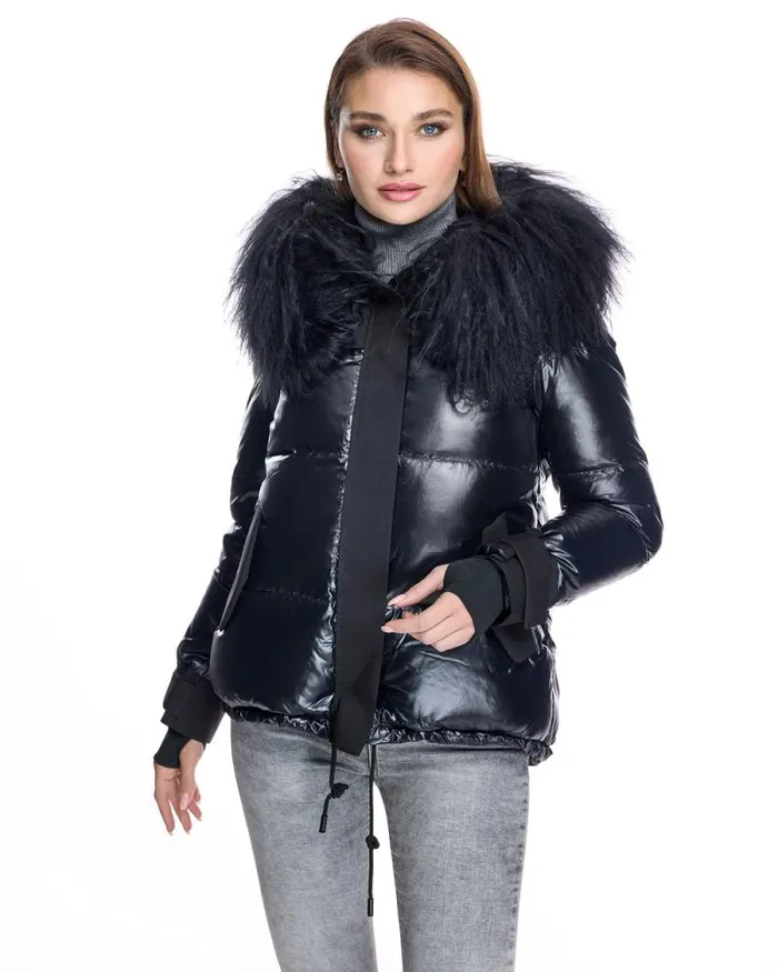 Jackets Women039s Maximilian Nylon Jacket With Tibetan Lamb Trimmed Hood