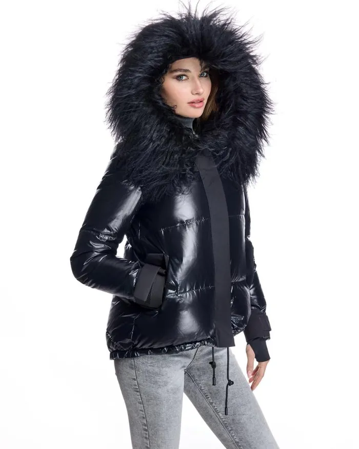 Jackets Women039s Maximilian Nylon Jacket With Tibetan Lamb Trimmed Hood
