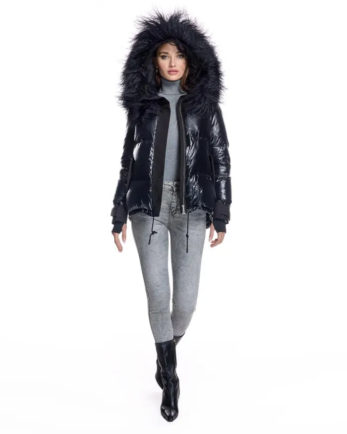 Jackets Women039s Maximilian Nylon Jacket With Tibetan Lamb Trimmed Hood